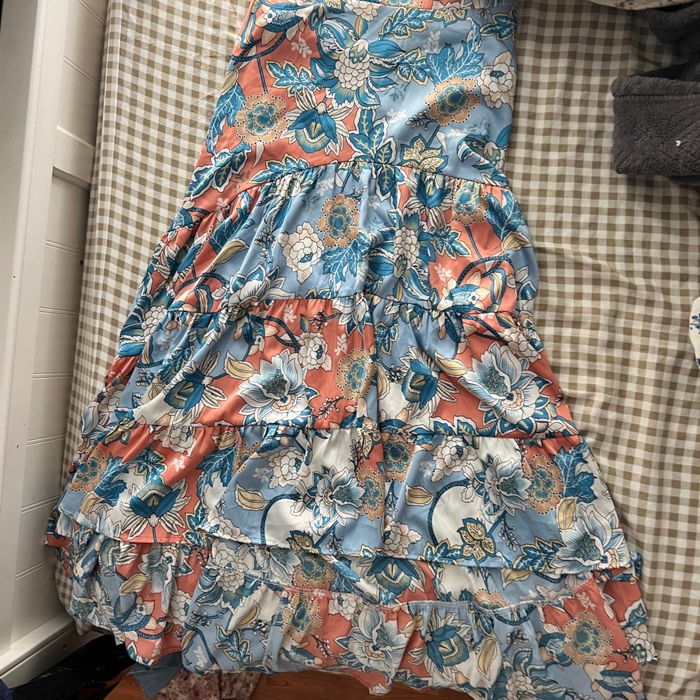 Floral Tiered Skirt - Blue and coral
